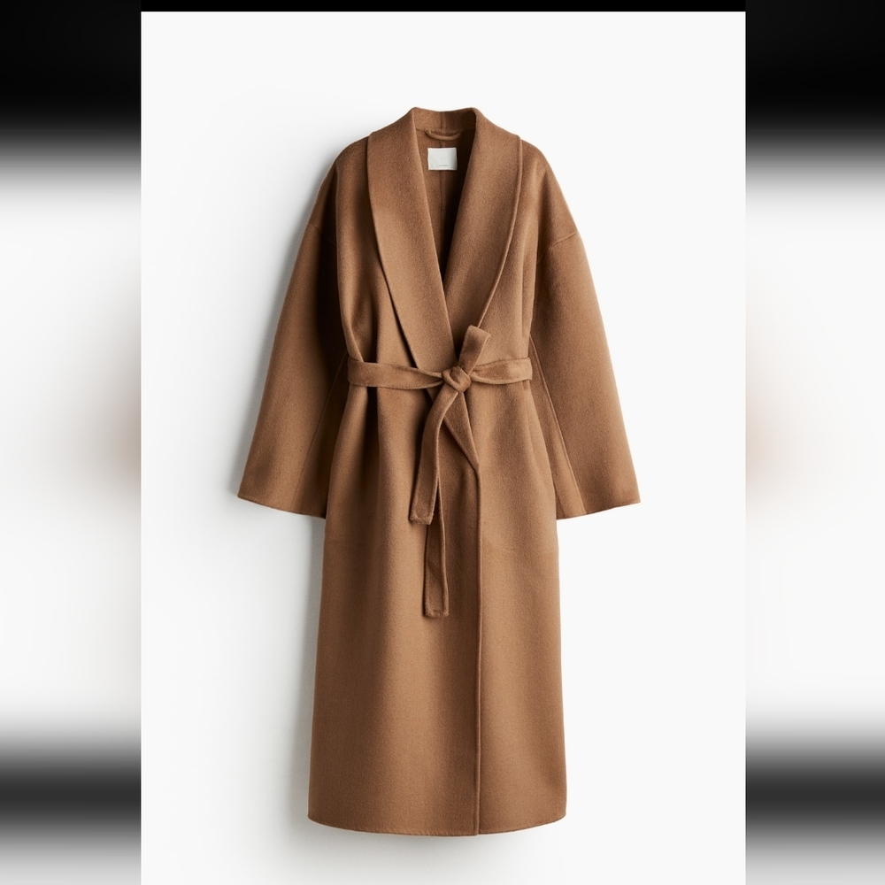Wool Blend Wrap Coat L